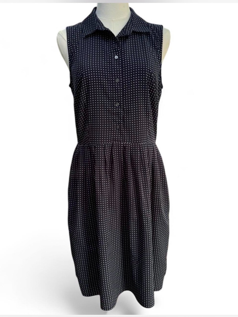 Tommy Hilfiger Sleeveless Navy Polka Dot Shirt Dress Size Medium